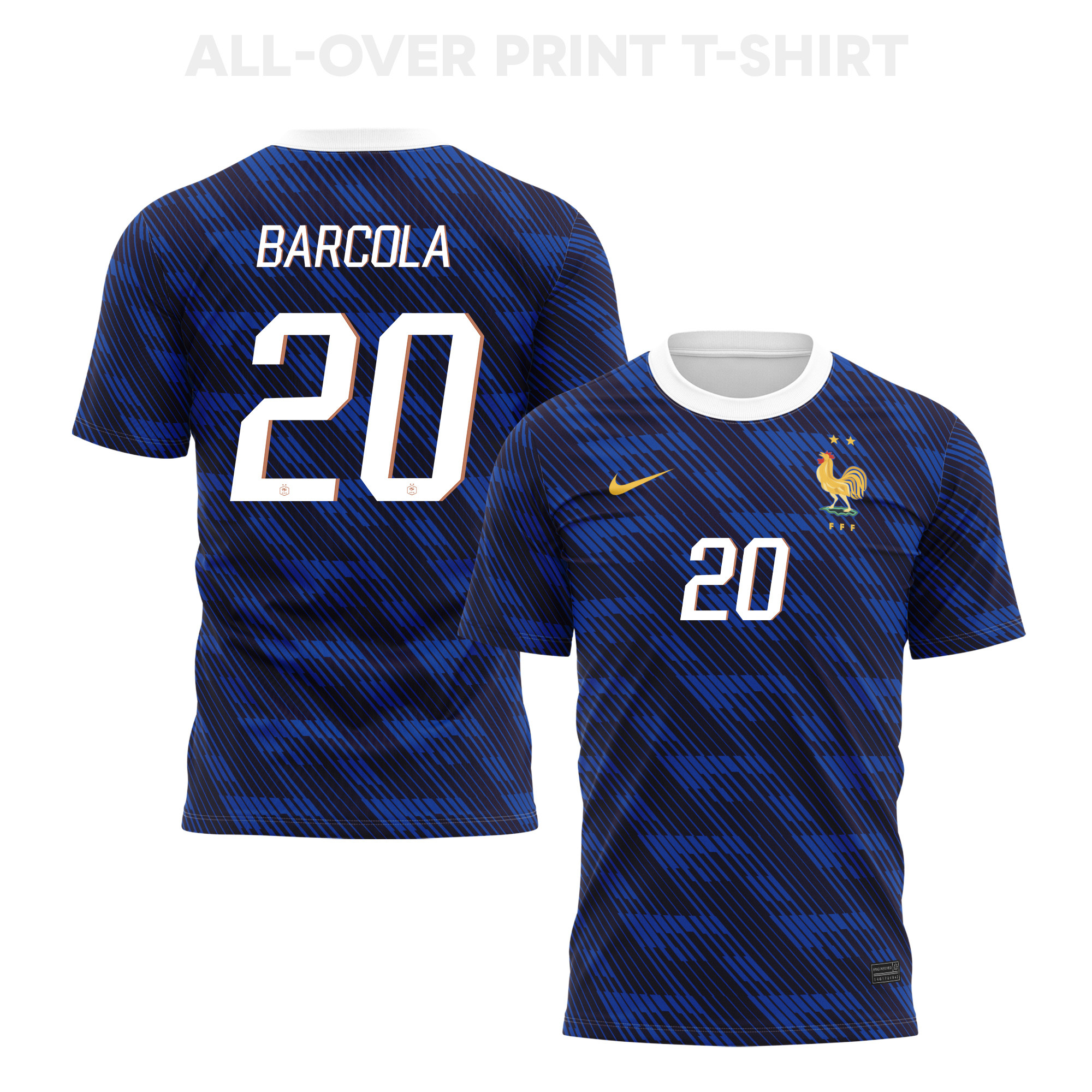 Bradley Barcola 20 France 2026 Home 3D T-Shirt Fully Printed – Unisex, Blue - Jersey Teams