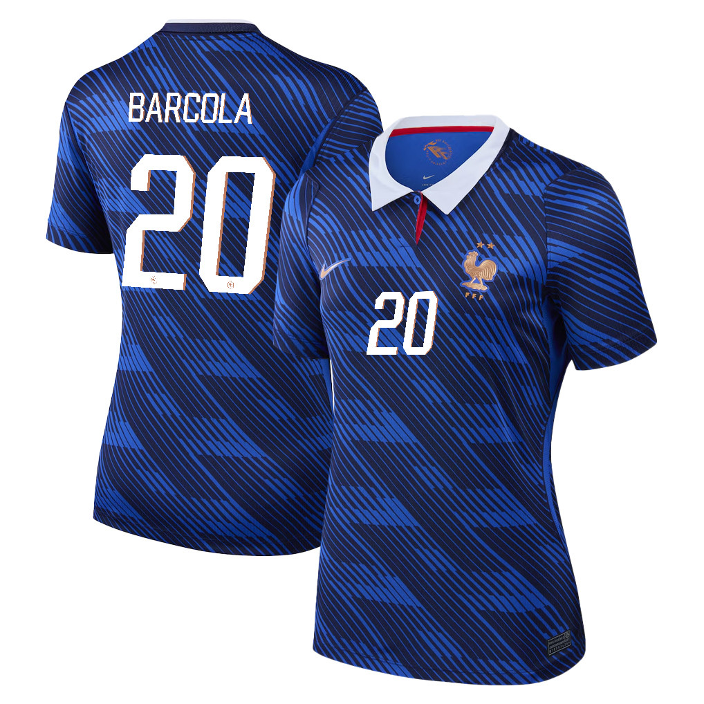 Bradley Barcola 20 Women's France National Team 2026 Home Jersey - Blue - Jersey Teams