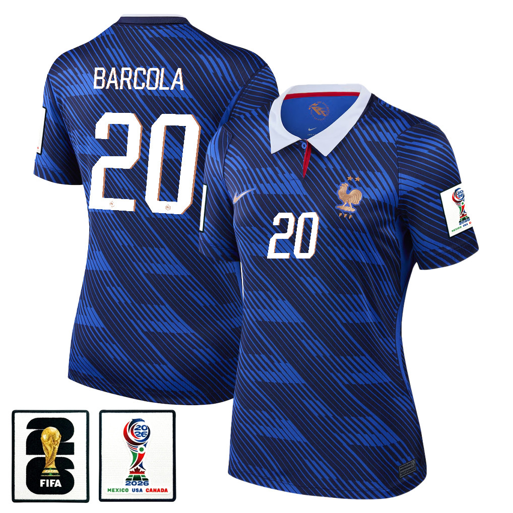 Bradley Barcola 20 Women’s France National Team 2026 Home Jersey – Blue – Jersey Teams