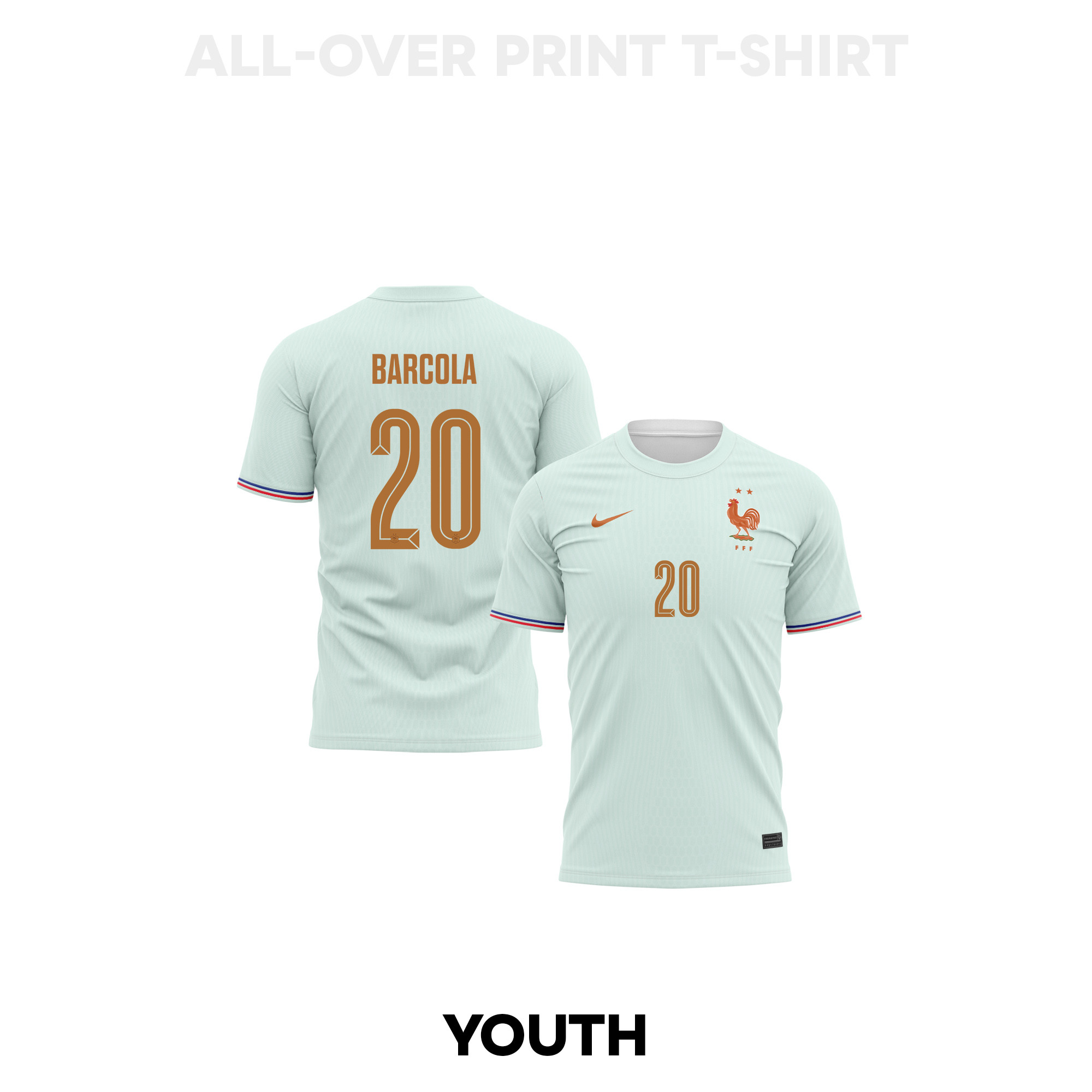 Bradley Barcola 20 Youth France 2026 Away 3D T-shirt Fully Printed – Green - Jersey Teams