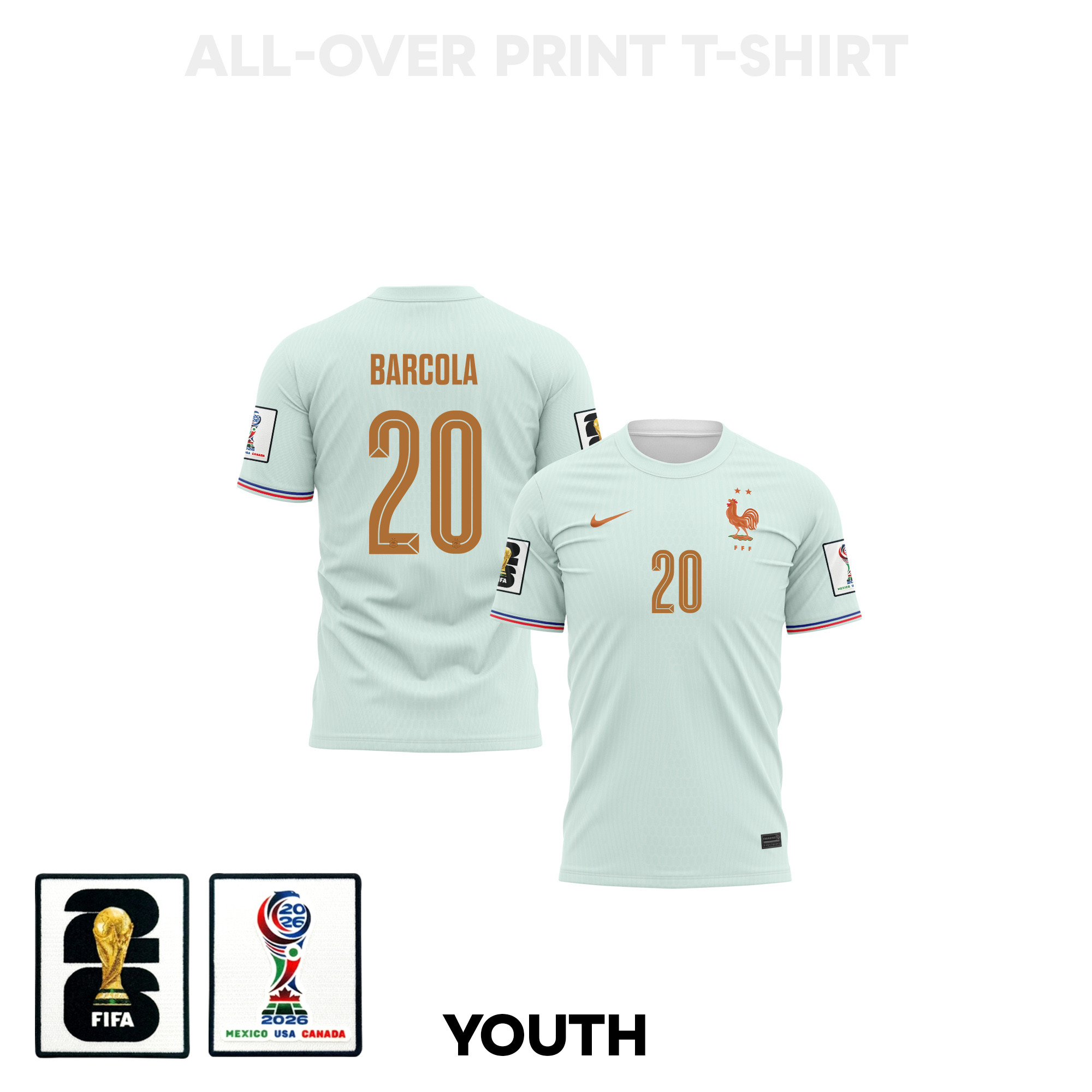 Bradley Barcola 20 Youth France 2026 Away 3D T-shirt Fully Printed – Green - Jersey Teams