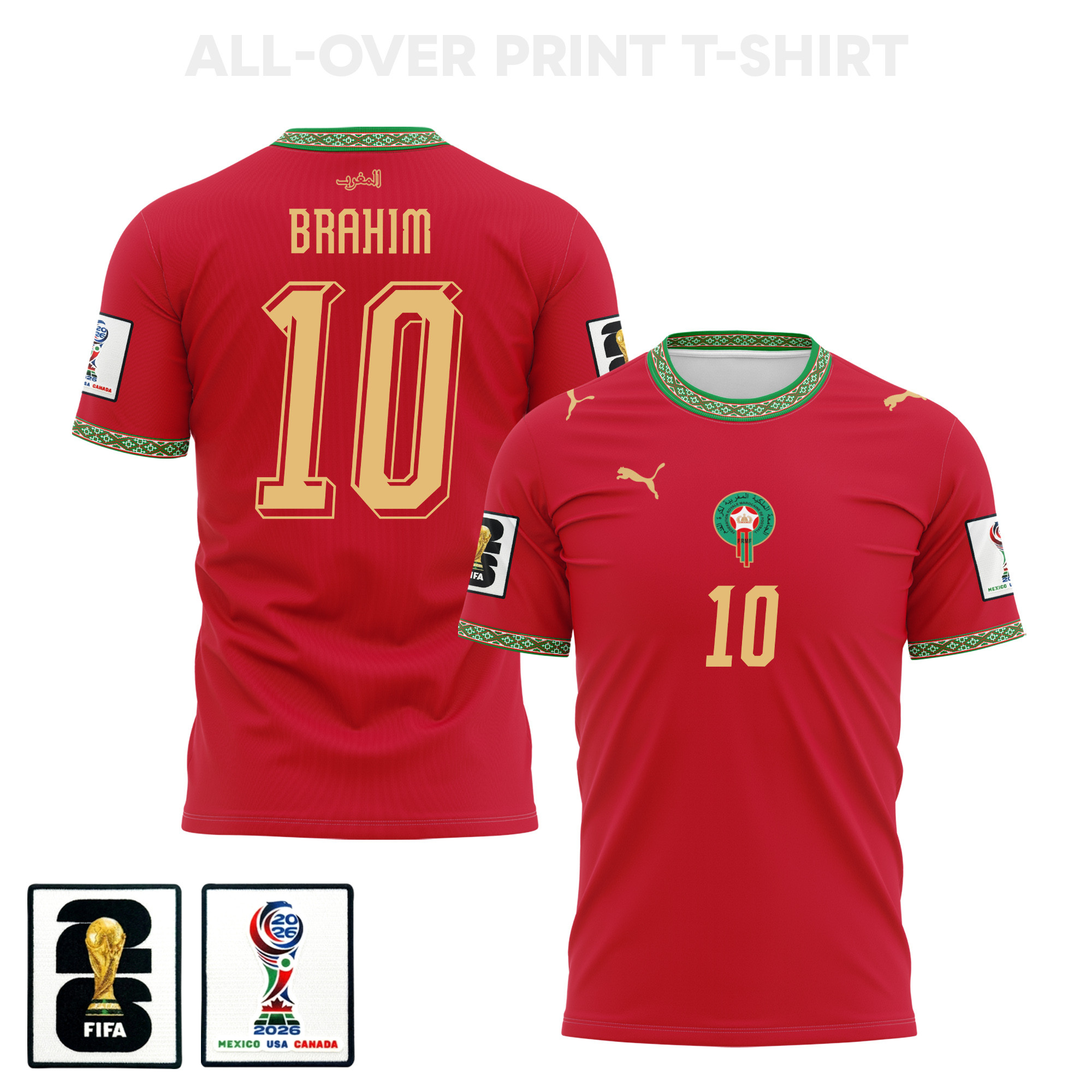Brahim DÃaz 10 Morocco 2026 Home 3D T-Shirt Fully Printed – Unisex, Red – Jersey Teams