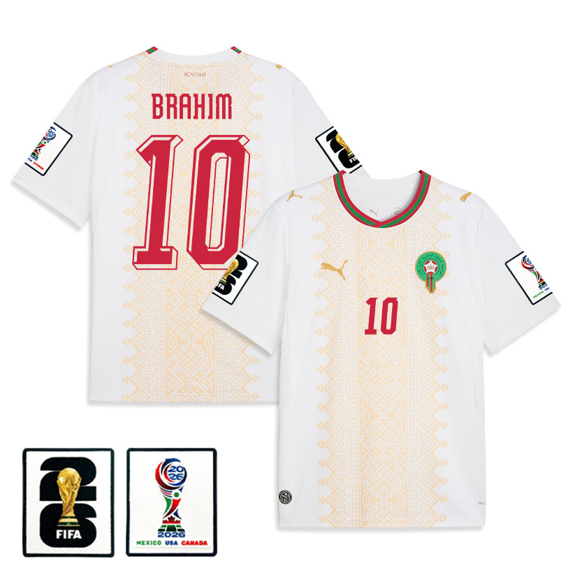Brahim Díaz 10 Morocco National Team 2026 Away Jersey - White, Men - Jersey Teams