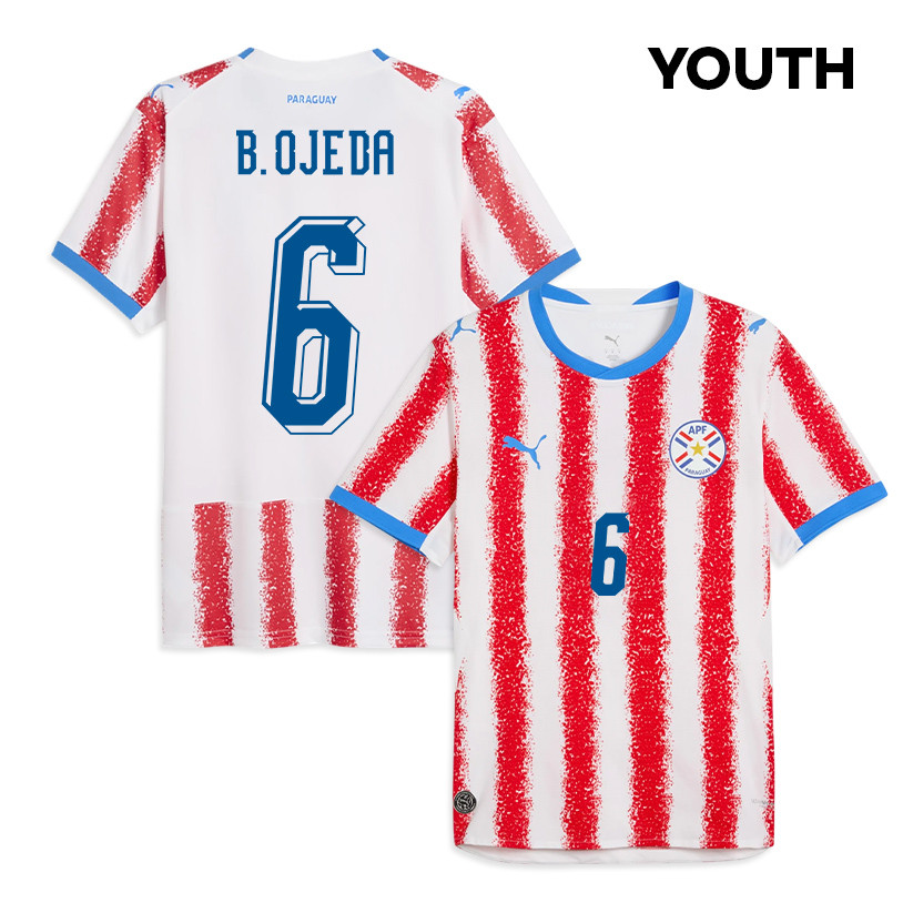 Braian Ojeda 6 Youth Paraguay National Team 2026 Home Jersey - White/Red - Jersey Teams