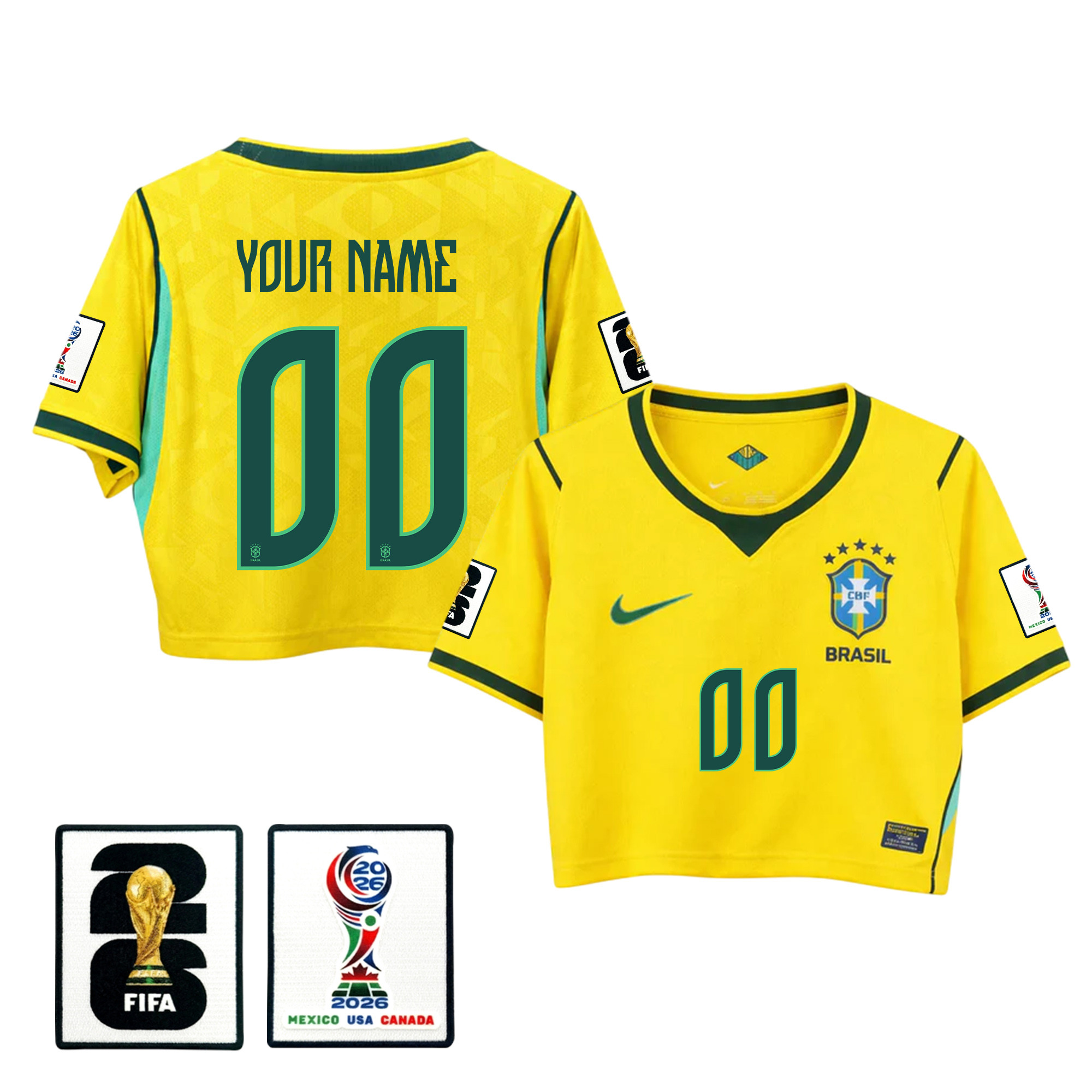 Brazil 2026 Home Personalized Women’s Cropped Jersey – Yellow – Jersey Teams