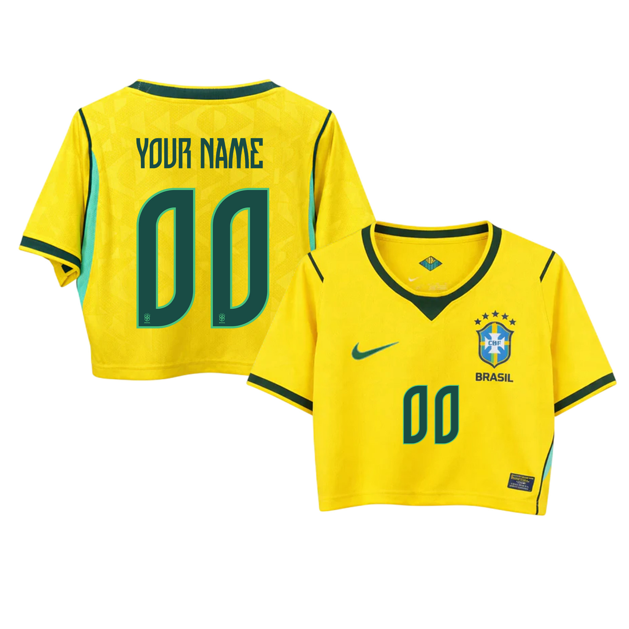 Brazil 2026 Home Personalized Women’s Cropped Jersey - Yellow - Jersey Teams