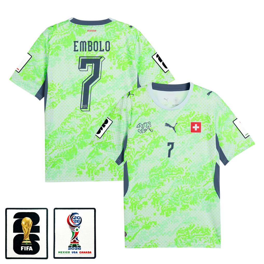 Breel Embolo 7 Switzerland National Team 2026 x World Cup Patch Away Jersey - Men, Green - Jersey Teams