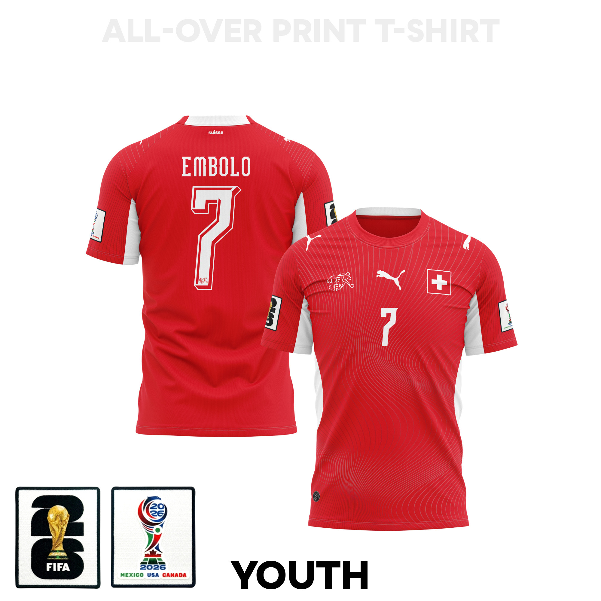 Breel Embolo 7 Youth Switzerland 2026 Home 3D T-shirt Fully Printed – Red – Jersey Teams