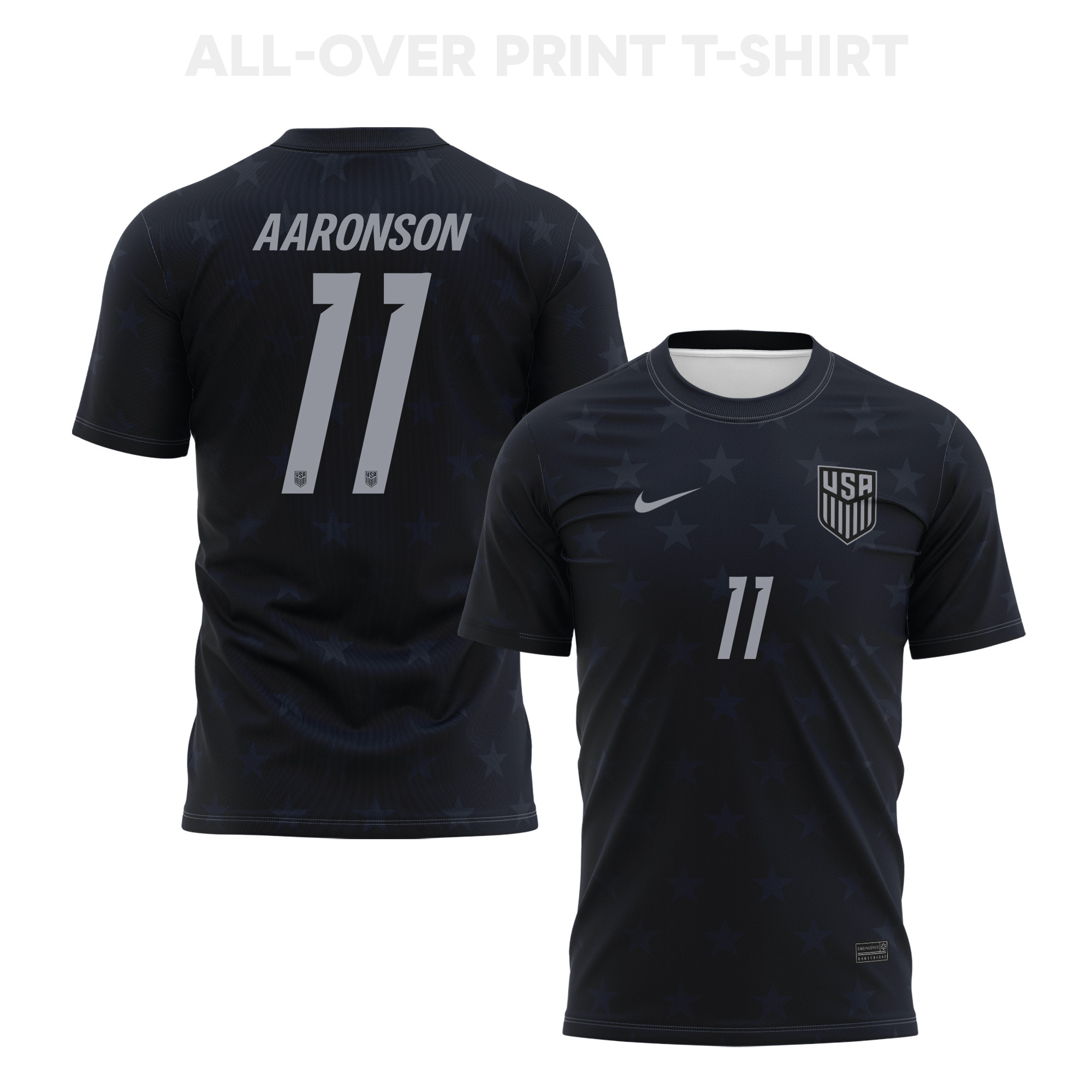Brenden Aaronson 11 USMNT 2026 Away 3D T-Shirt Fully Printed – Unisex, Black - Jersey Teams