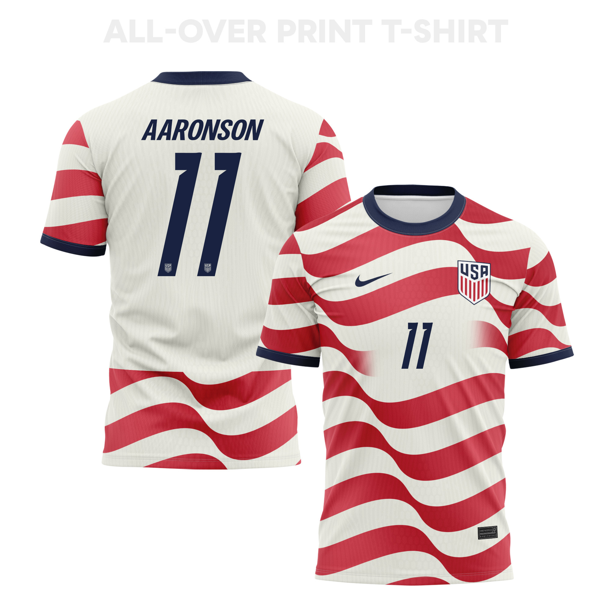 Brenden Aaronson 11 USMNT 2026 Home 3D T-Shirt Fully Printed – Unisex, White/Red - Jersey Teams