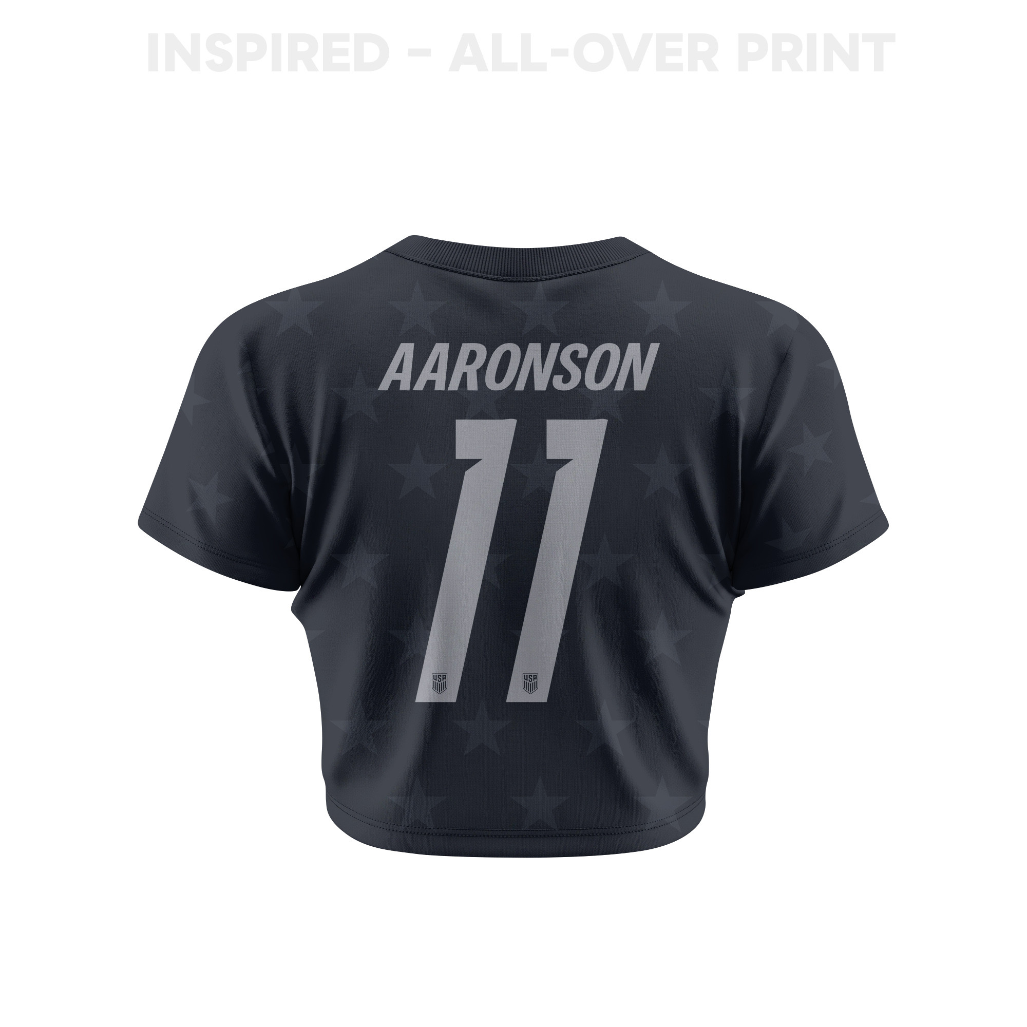 Brenden Aaronson 11 USMNT 2026 Women's Away All-Over Print Cropped Jersey - Black - Jersey Teams