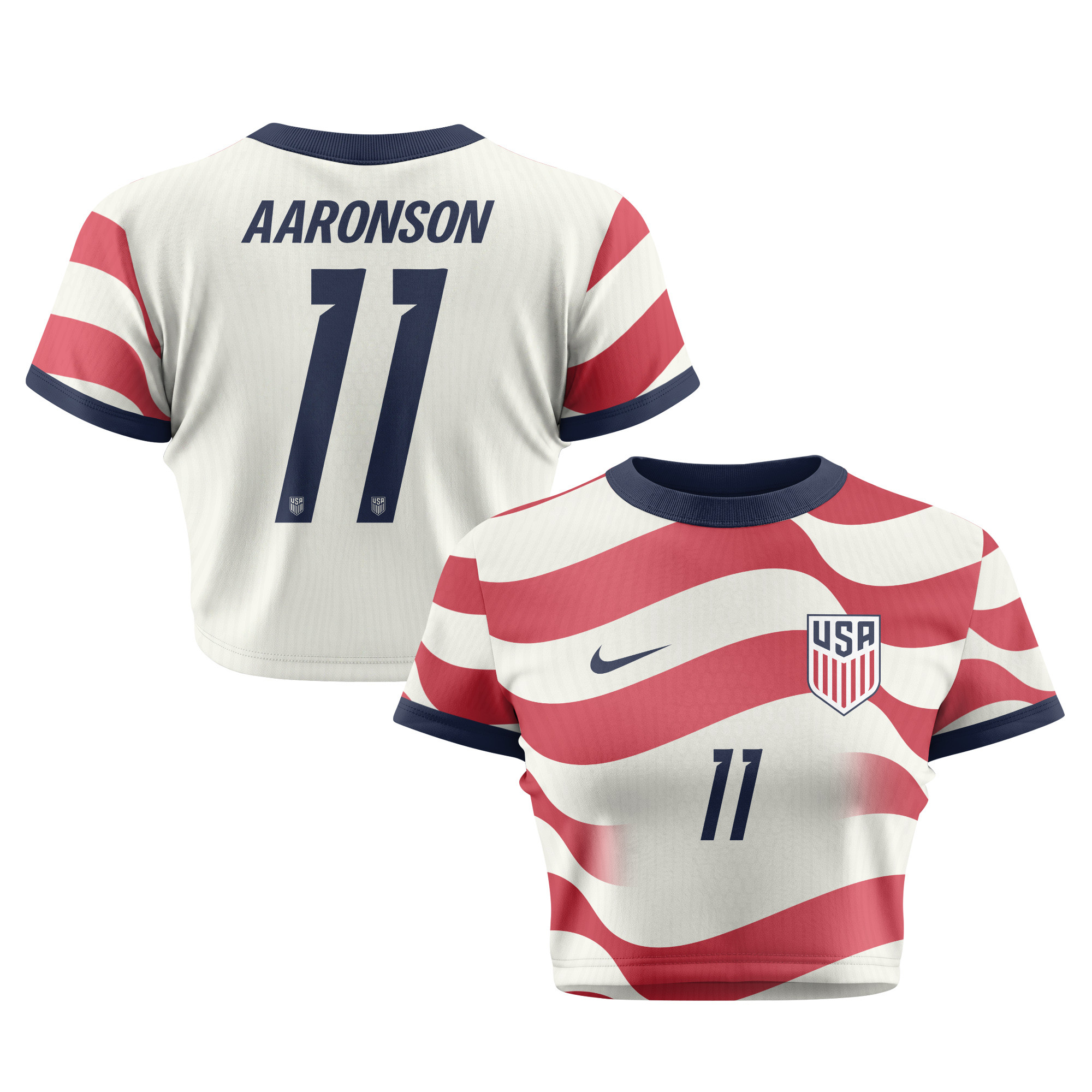 Brenden Aaronson 11 Women's USMNT 2026 Home All-Over Print Cropped Jersey - Jersey Teams