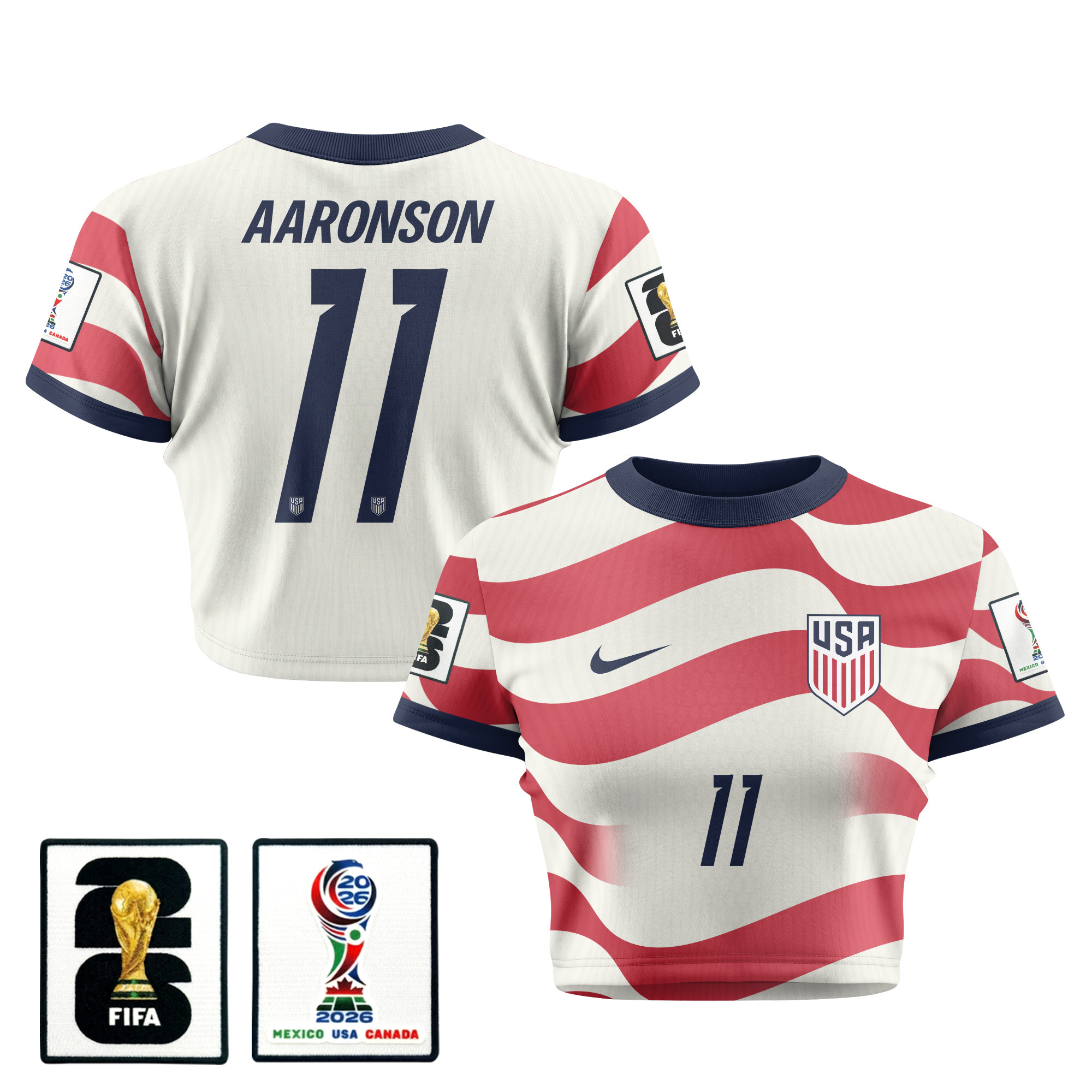 Brenden Aaronson 11 Women's USMNT 2026 Home All-Over Print Cropped Jersey - Jersey Teams