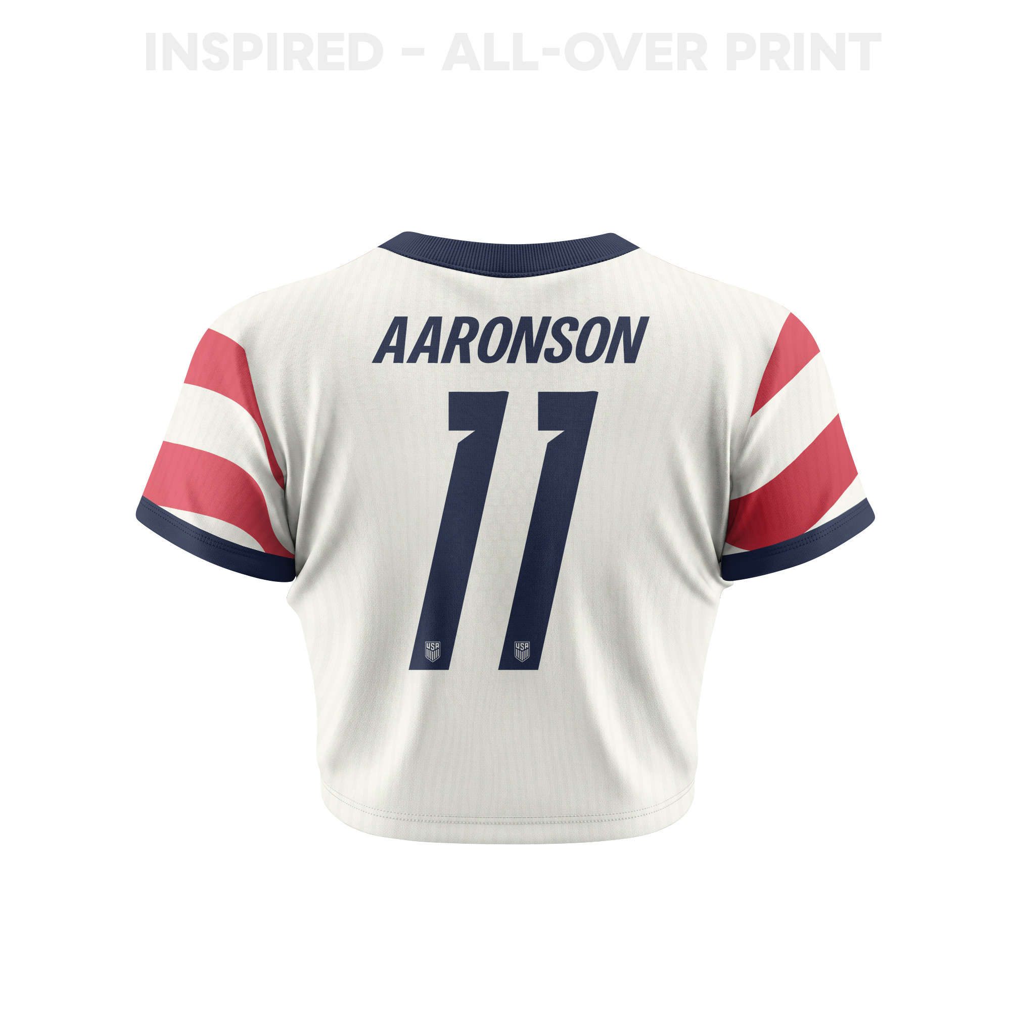 Brenden Aaronson 11 Women's USMNT 2026 Home All-Over Print Cropped Jersey - Jersey Teams
