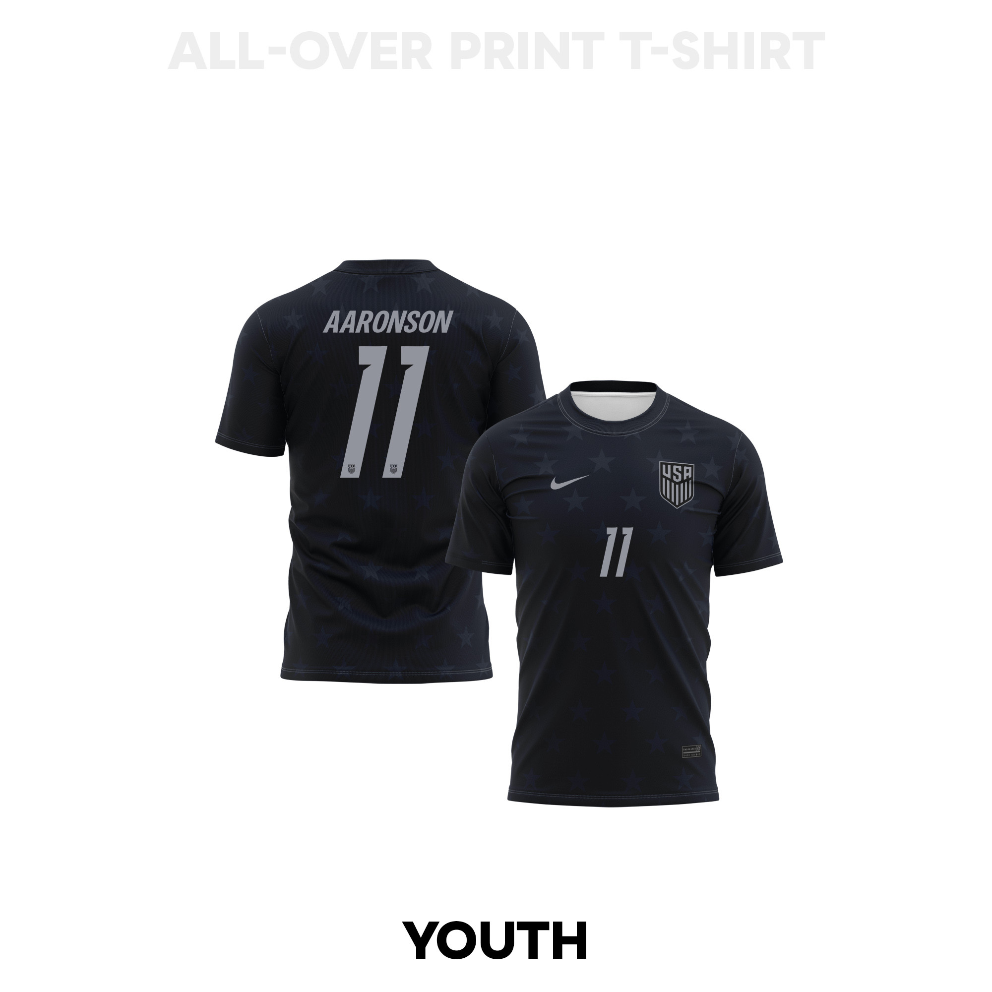 Brenden Aaronson 11 Youth USMNT 2026 Away 3D T-shirt Fully Printed – Black - Jersey Teams