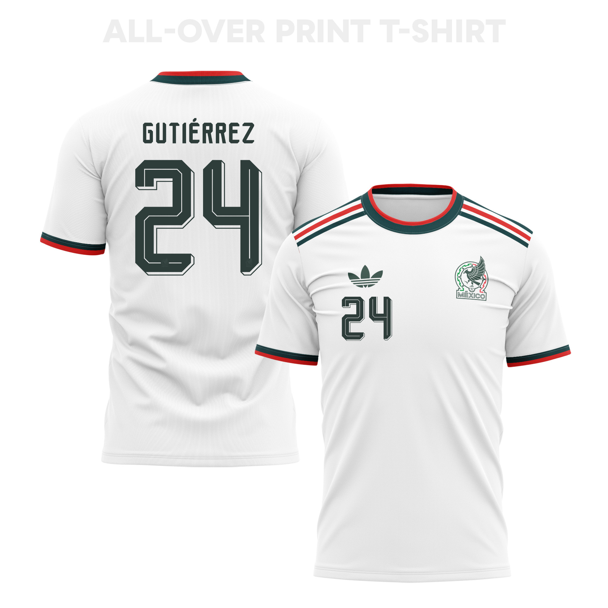 Brian Gutiérrez 24 Mexico 2026 Away 3D T-Shirt Fully Printed – Unisex, White - Jersey Teams