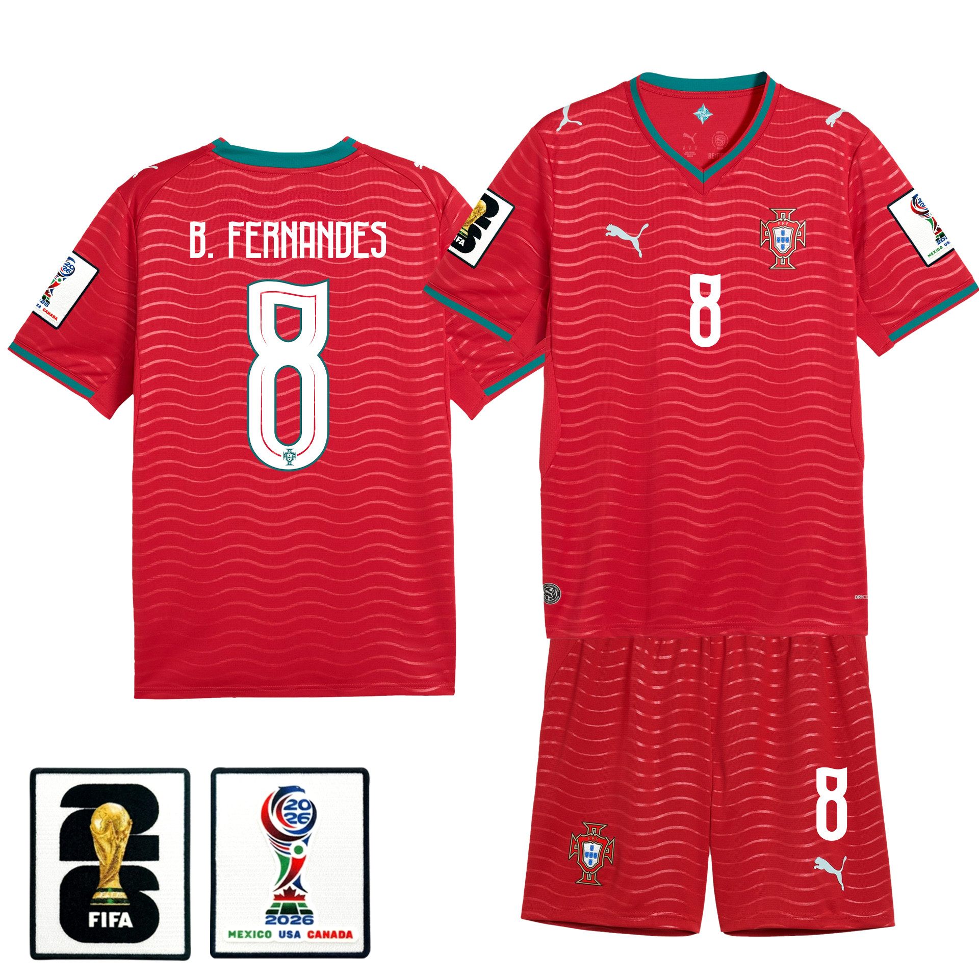 Bruno Fernandes 8 Portugal 2026 Home Men Jersey & Shorts Set – Red – Jersey Teams