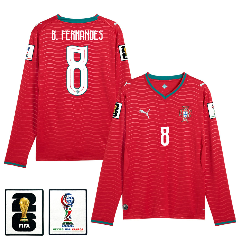 Bruno Fernandes 8 Portugal National Team 2026 Home Long Sleeve Jersey – Red – Jersey Teams