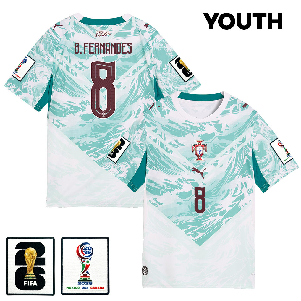 Bruno Fernandes 8 Youth Portugal National Team 2026 Away Jersey – White – Jersey Teams
