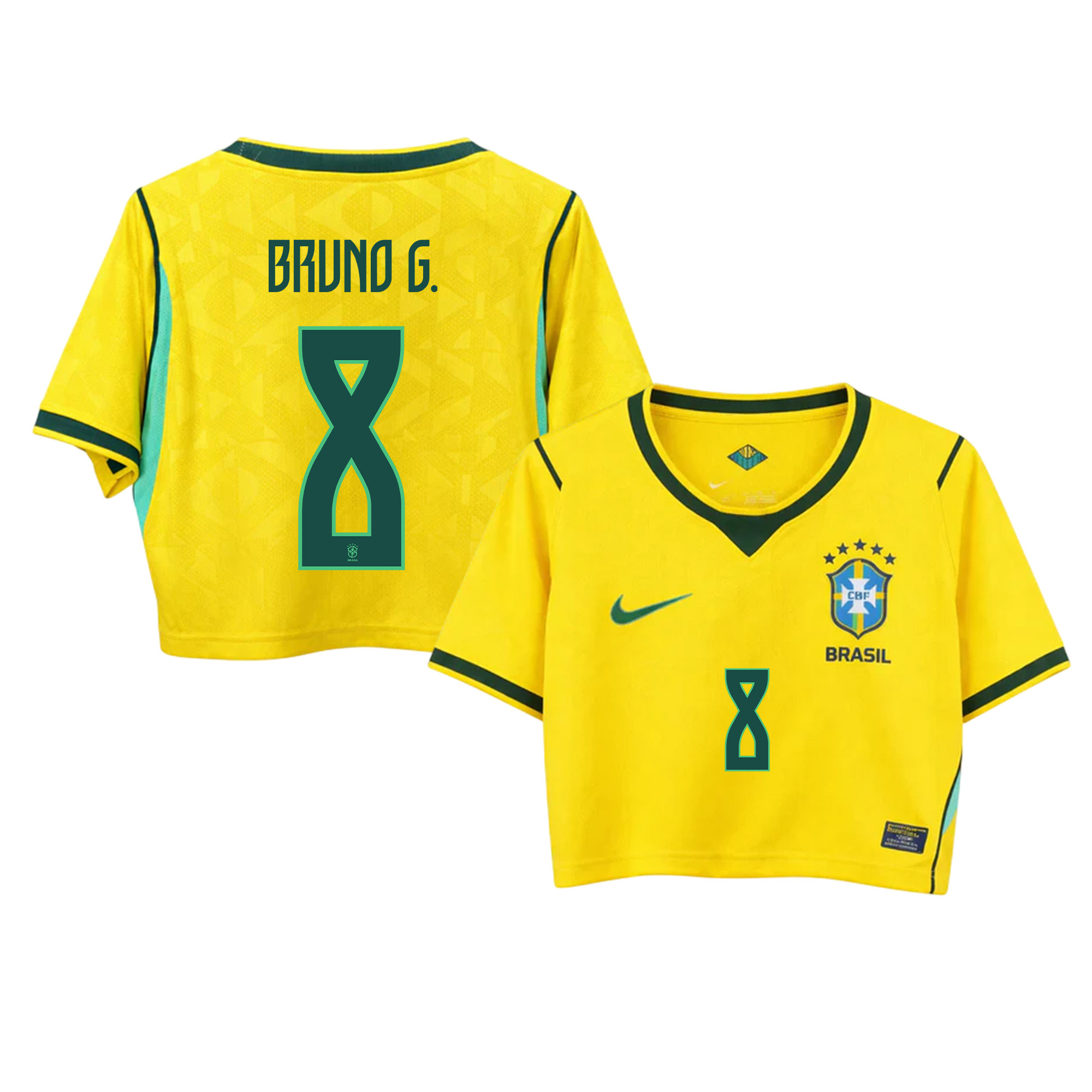 Bruno Guimarães 8 Brazil 2026 Home Women’s Cropped Jersey - Yellow - Jersey Teams
