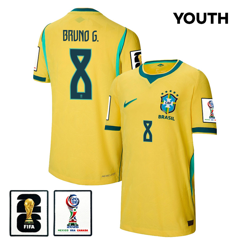Bruno Guimarães 8 Youth Brazil National Team 2026 Home Jersey – Yellow – Jersey Teams