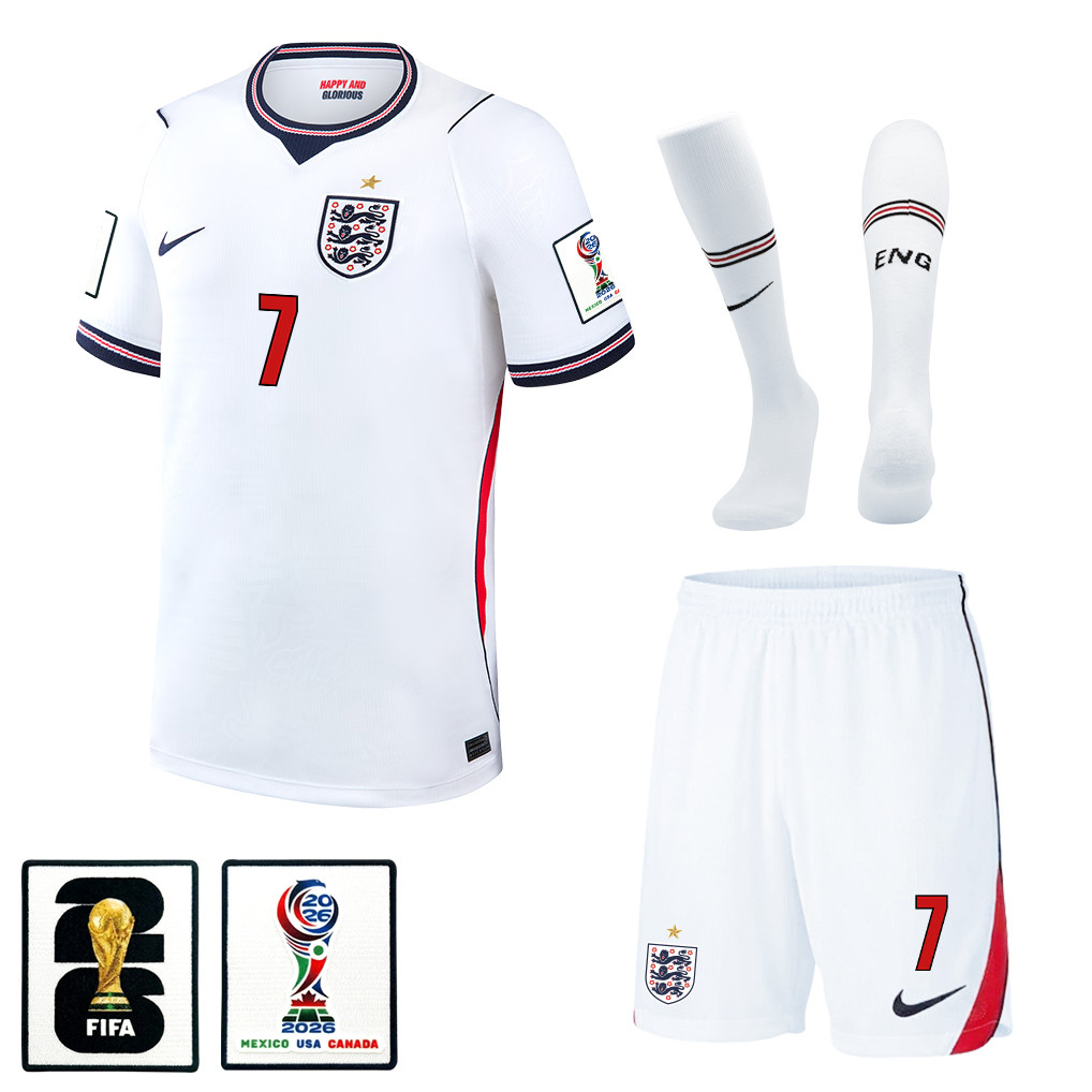 Bukayo Saka 7 England 2026 Home Men Kit Set – White - Jersey Teams