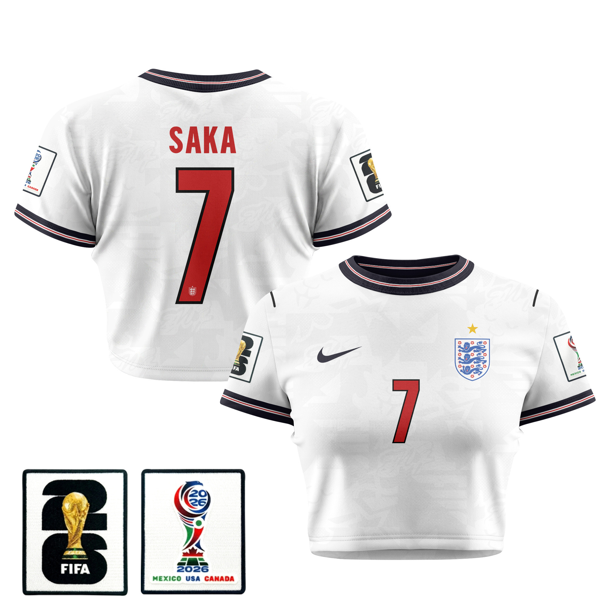 Bukayo Saka 7 England 2026 Women's Home All-Over Print Cropped Jersey - White - Jersey Teams