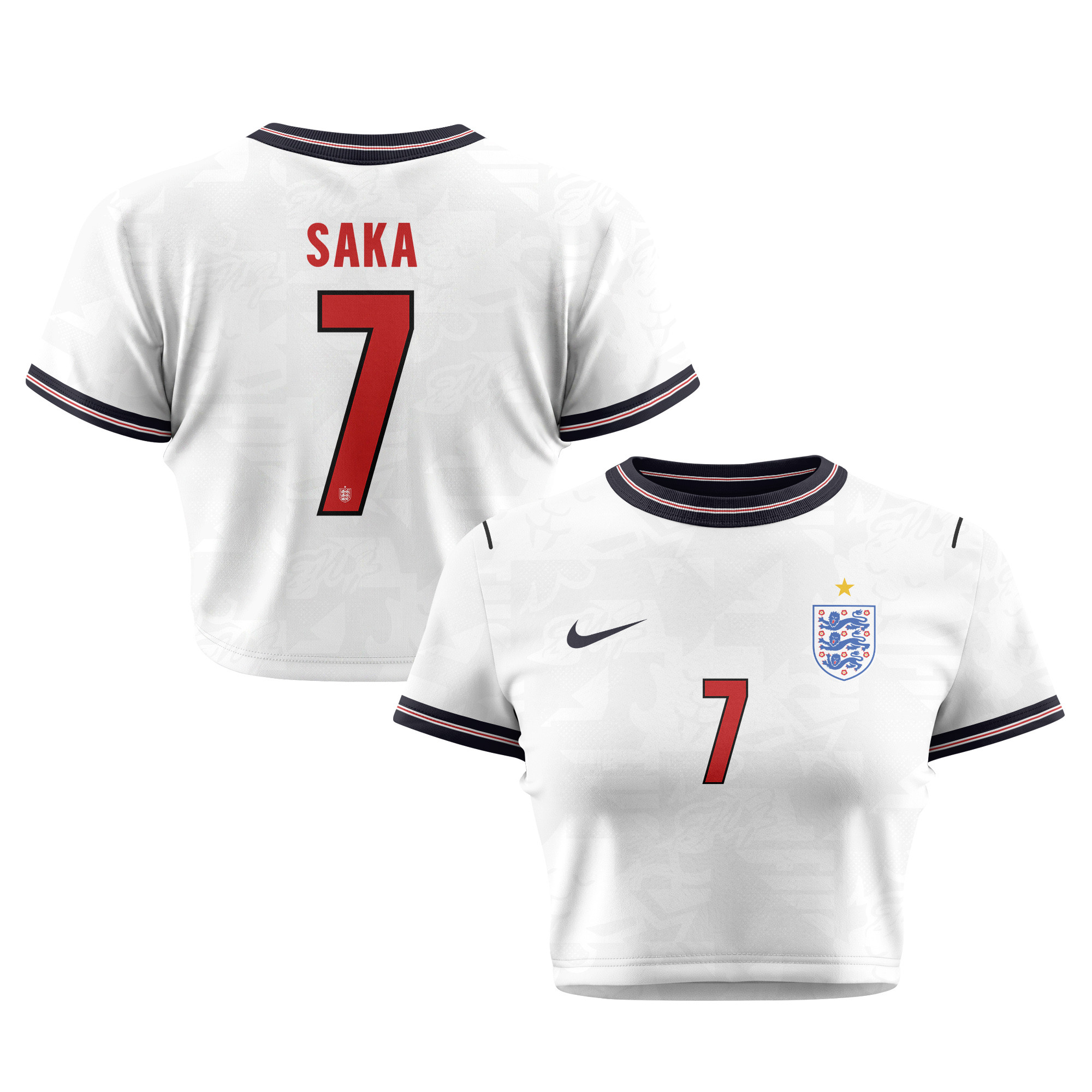 Bukayo Saka 7 England 2026 Women's Home All-Over Print Cropped Jersey - White - Jersey Teams
