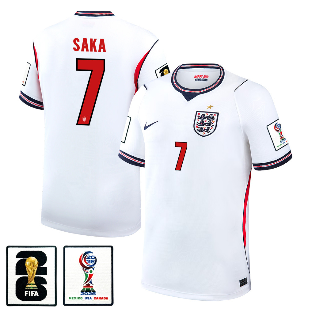 Bukayo Saka 7 England National Team 2026 x World Cup Patch Home Jersey - White, Men - Jersey Teams