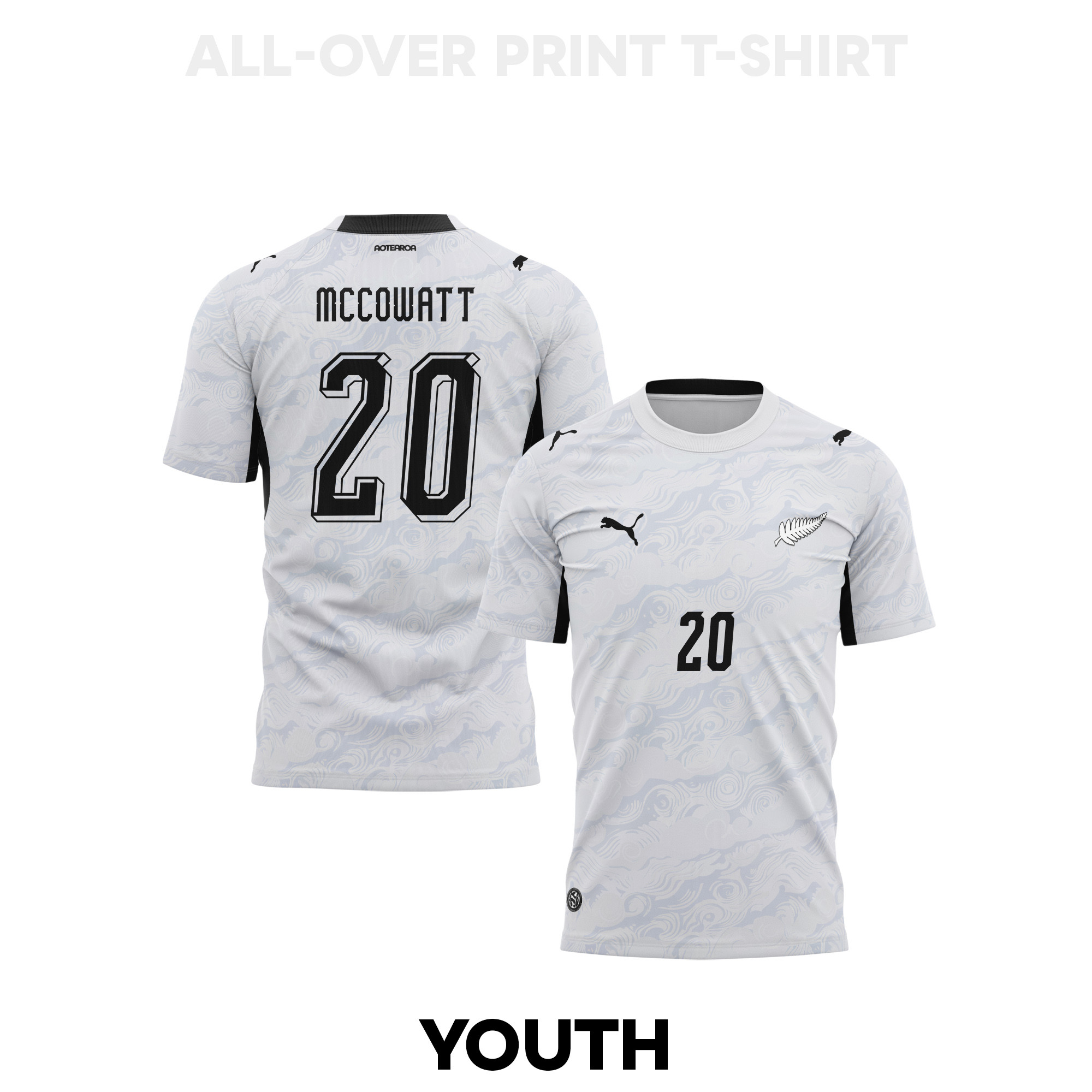 Callum McCowatt 20 Youth New Zealand 2026 Away 3D T-shirt Fully Printed – White - Jersey Teams