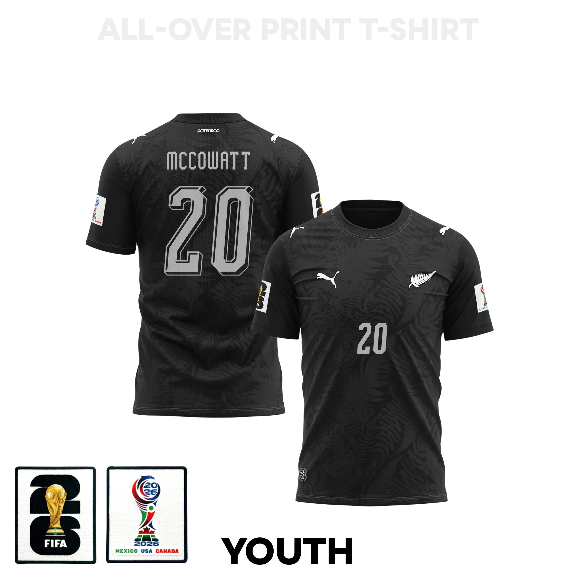 Callum McCowatt 20 Youth New Zealand 2026 Home 3D T-shirt Fully Printed – Black – Jersey Teams