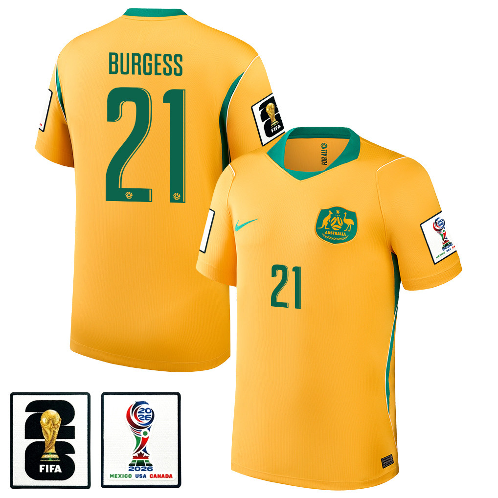 Cameron Burgess 21 Australia National Team 2026 Home Jersey - Yellow, Men - Jersey Teams