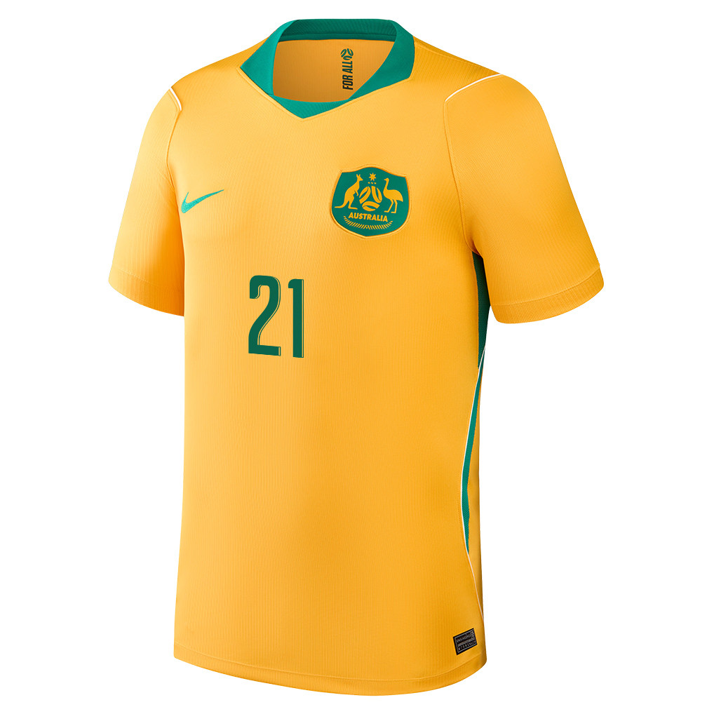 Cameron Burgess 21 Australia National Team 2026 Home Jersey - Yellow, Men - Jersey Teams