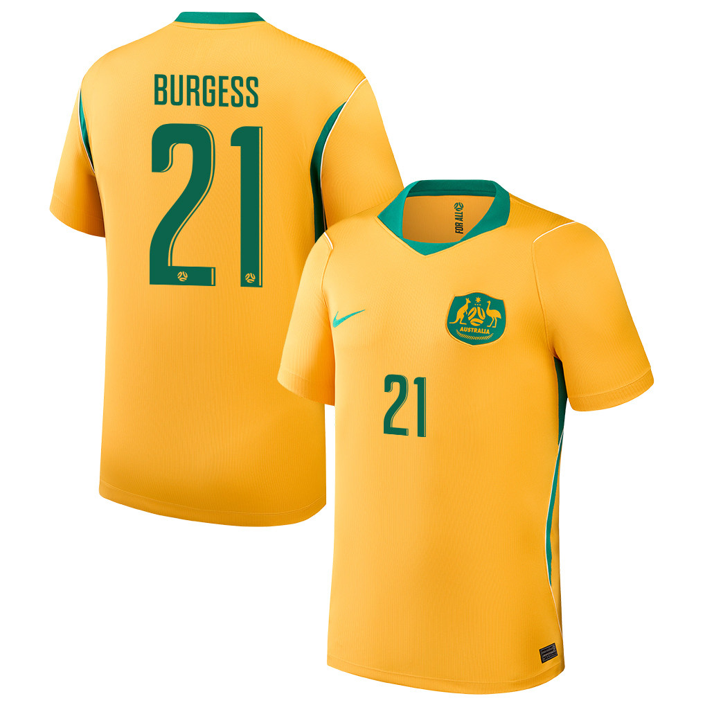Cameron Burgess 21 Australia National Team 2026 Home Jersey - Yellow, Men - Jersey Teams