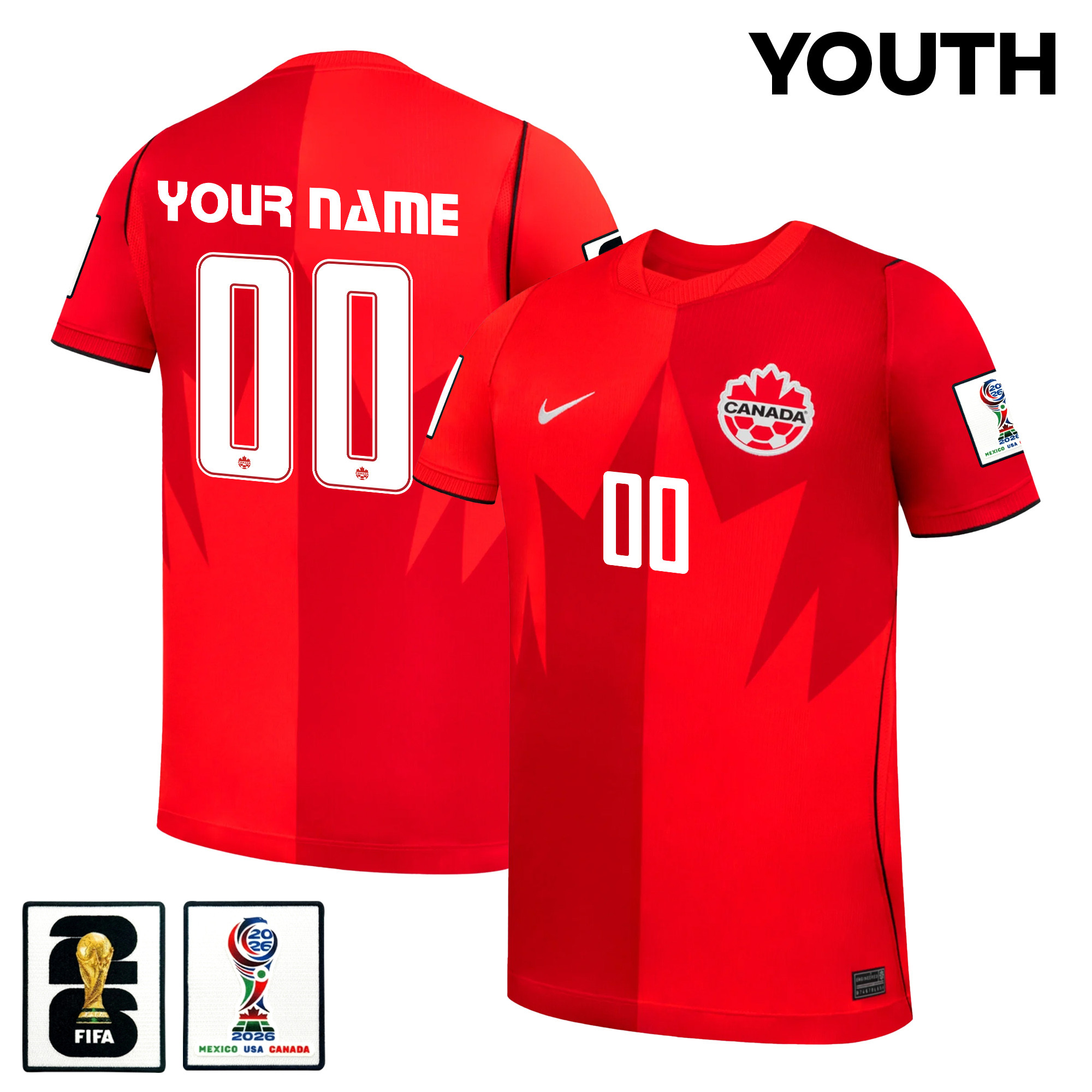 Canada National Team 2026 Youth Personalized Home Jersey - Red - Jersey Teams
