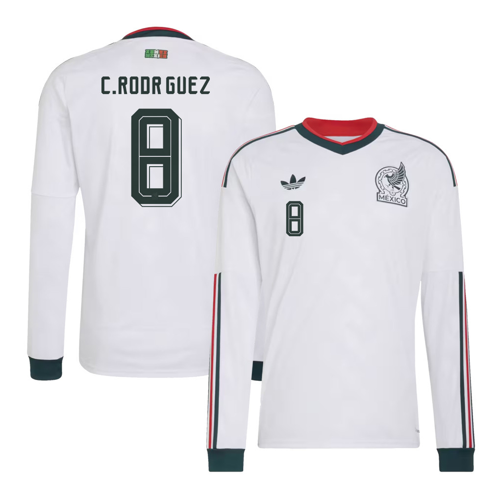 Carlos Rodríguez 8 Mexico National Team 2026 Away Long Sleeve Jersey - White - Jersey Teams