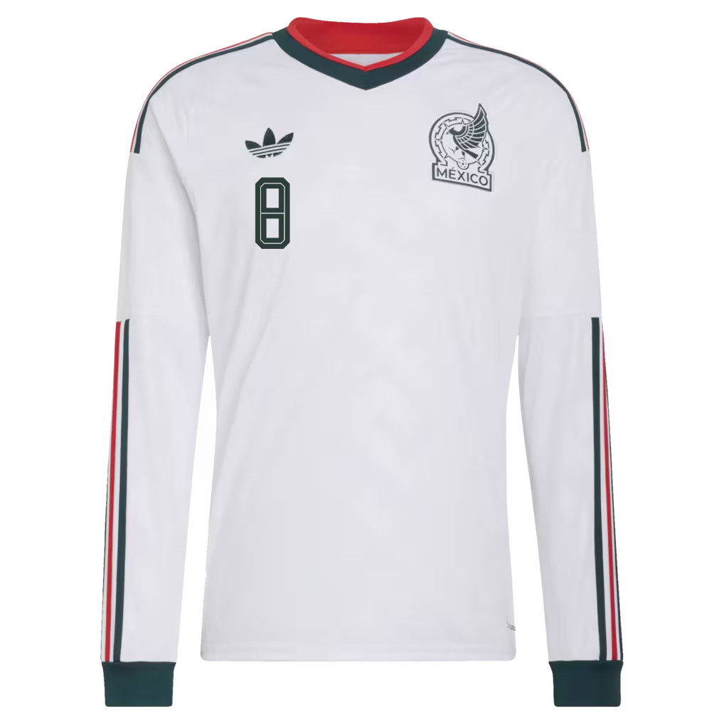 Carlos Rodríguez 8 Mexico National Team 2026 Away Long Sleeve Jersey - White - Jersey Teams