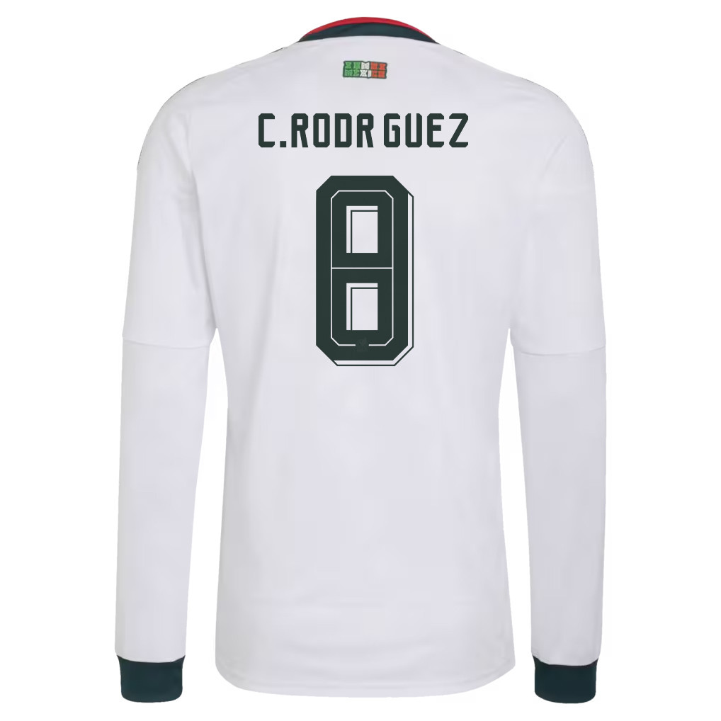 Carlos Rodríguez 8 Mexico National Team 2026 Away Long Sleeve Jersey - White - Jersey Teams