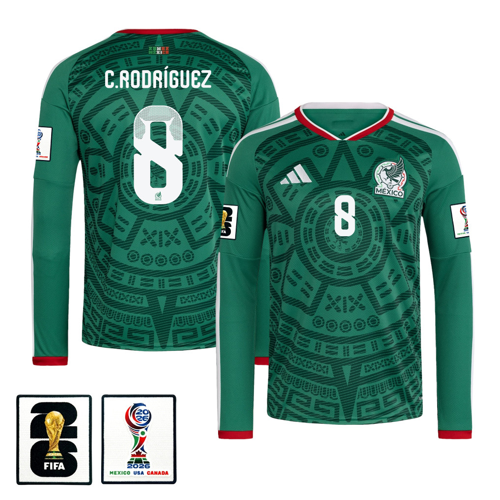 Carlos Rodríguez 8 Mexico National Team 2026 Home Long Sleeve Jersey - Green - Jersey Teams