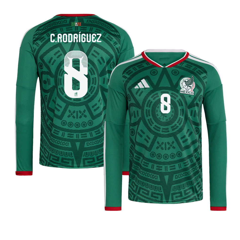 Carlos Rodríguez 8 Mexico National Team 2026 Home Long Sleeve Jersey - Green - Jersey Teams