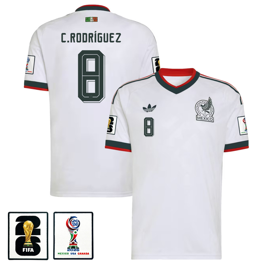 Carlos Rodríguez 8 Mexico National Team 2026 x World Cup Patch Away Jersey - White, Men - Jersey Teams