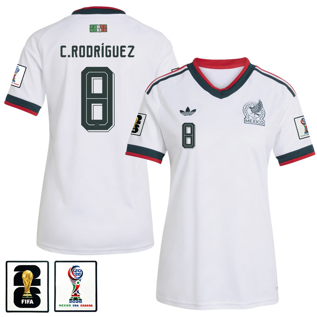 Carlos Rodríguez 8 Women's Mexico National Team 2026 Away Jersey - White - Jersey Teams