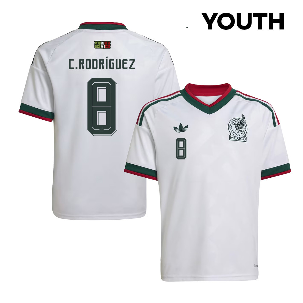 Carlos Rodríguez 8 Youth Mexico National Team 2026 Away Jersey - White - Jersey Teams