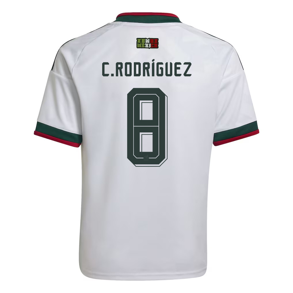 Carlos Rodríguez 8 Youth Mexico National Team 2026 Away Jersey - White - Jersey Teams
