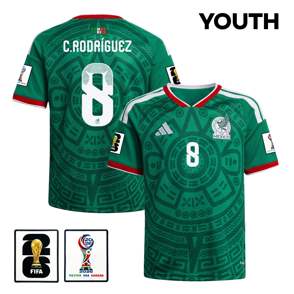 Carlos Rodríguez 8 Youth Mexico National Team 2026 Home Jersey - Green - Jersey Teams
