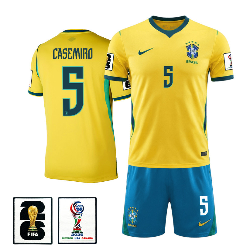 Casemiro 5 Brazil 2026 Home Men Jersey & Shorts Set – Yellow – Jersey Teams