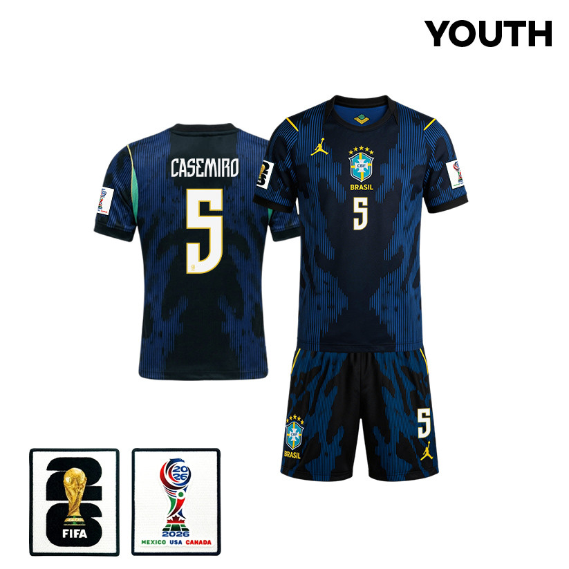 Casemiro 5 Brazil 2026 YOUTH Away Jersey & Shorts Set – Blue – Jersey Teams
