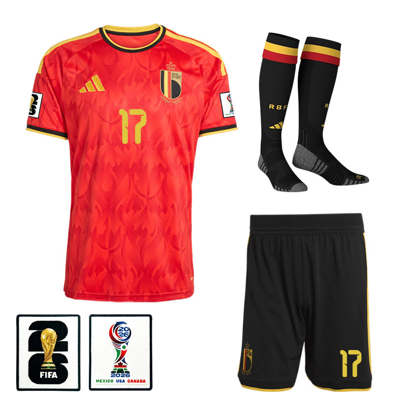 Charles De Ketelaere 17 Belgium 2026 Home Men Kit Set – Red/Black – Jersey Teams