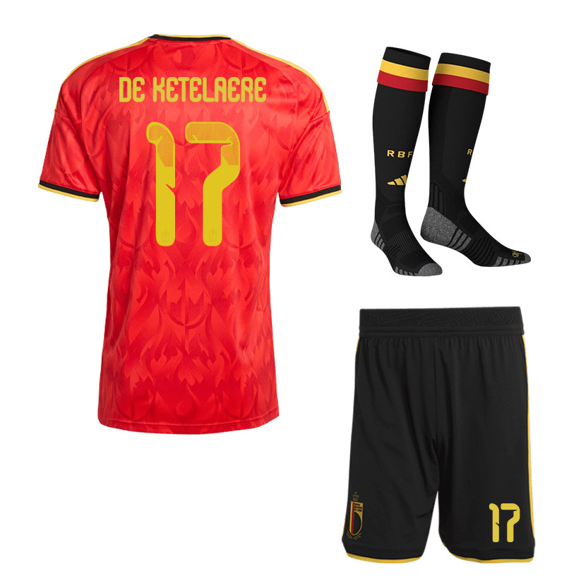 Charles De Ketelaere 17 Belgium 2026 Home Men Kit Set – Red/Black - Jersey Teams