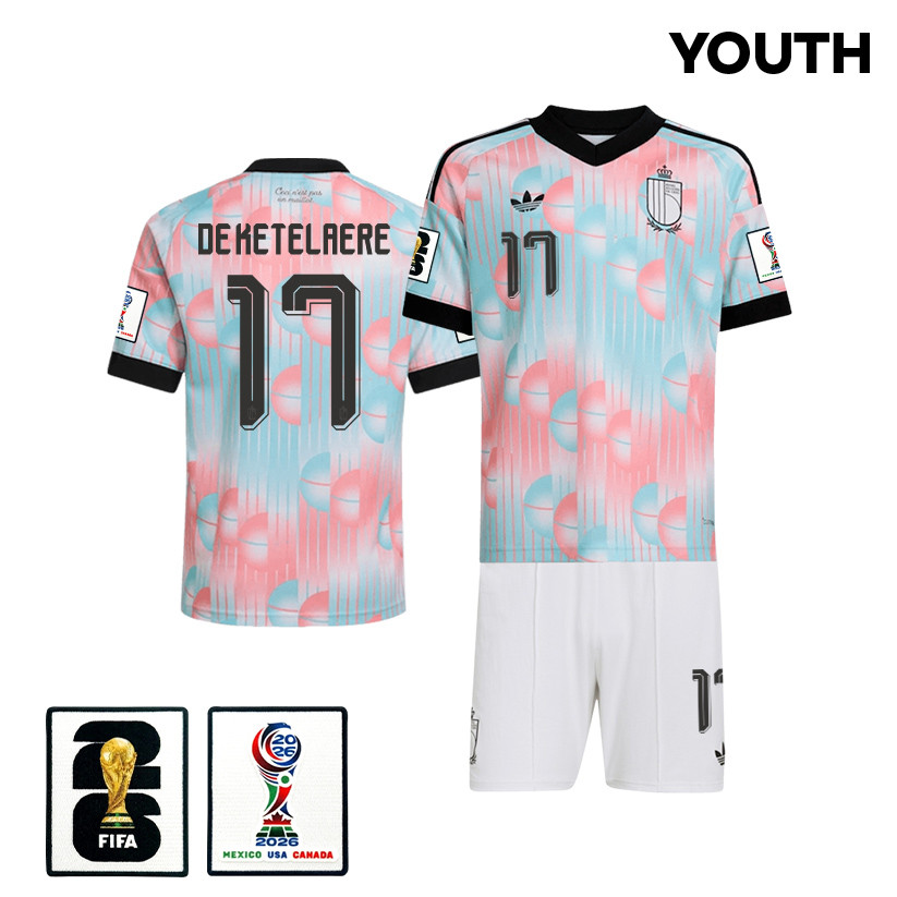 Charles De Ketelaere 17 Belgium 2026 YOUTH Away Jersey & Shorts Set - Light Blue - Jersey Teams